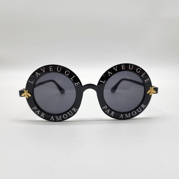 NWOT Black French 'Blind for love' Round Oversized Sunglasses - Picture 4 of 16